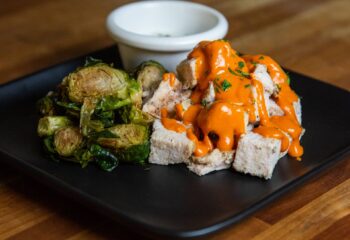 #215  Low Carb Buffalo Chicken Bites with Blue Cheese & Roasted Brussels Sprouts