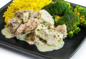 #103  Cilantro Lime Chicken with Yellow Rice and Roasted Broccoli