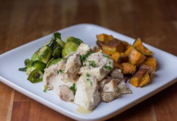 #133  Honey Lime Chicken with Roasted Sweet Potatoes and Baked Brussels Sprouts