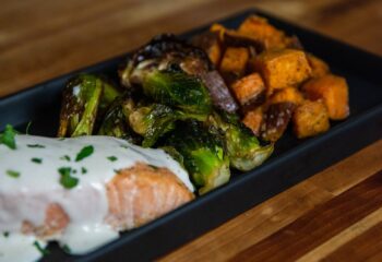 FROZEN Athlete  Honey Lime Salmon with Roasted Sweet Potatoes and Baked Brussels Sprouts