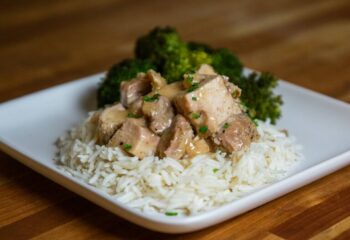 #136  Honey Butter Garlic Chicken Thighs with White Basmati Rice & Roasted Broccoli