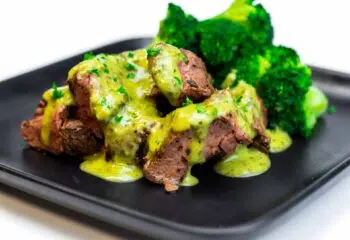 #245  Low Carb Grilled Argentinian Steak Tips with Chimichurri and Roasted Broccoli