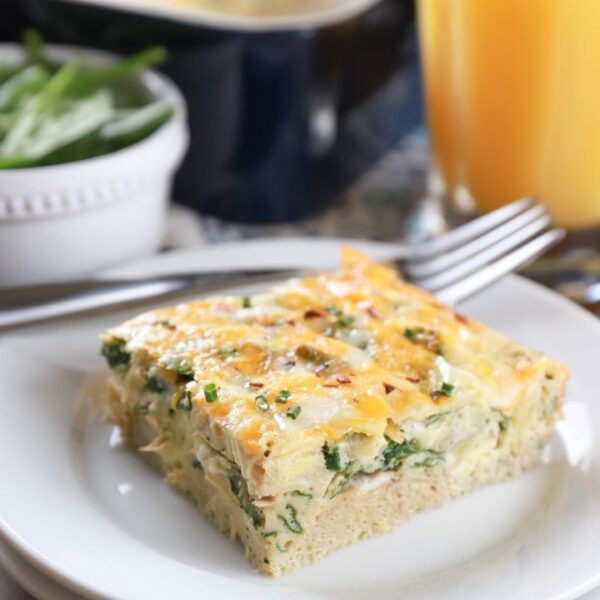#001  Creamy Spinach & Artichoke Egg Bake with Baked Hash Browns