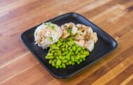 FROZEN Medium Sticky Honey Sriracha Chicken Bites with Jasmine Rice and Roasted Edamame & Peas