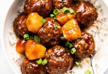 #102  Pineapple BBQ Meatballs with Brown Rice & Roasted Broccoli