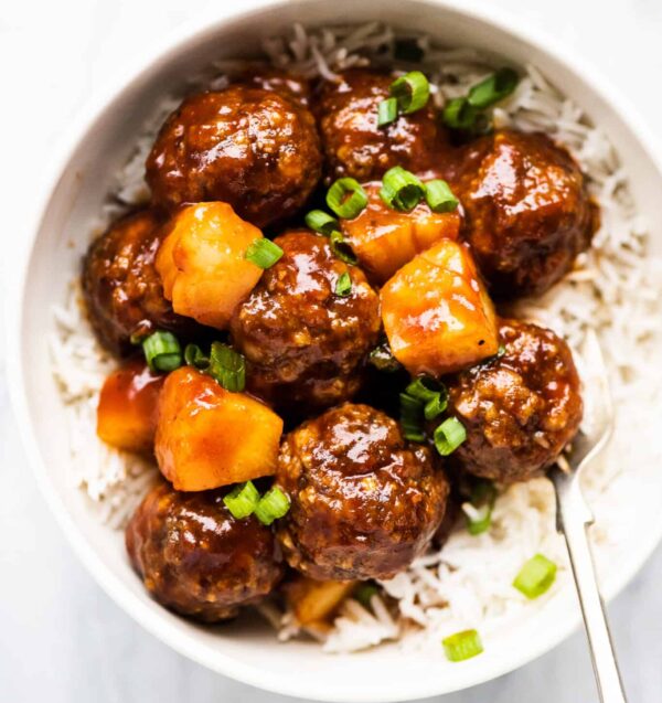 #102  Pineapple BBQ Meatballs with Brown Rice & Roasted Broccoli