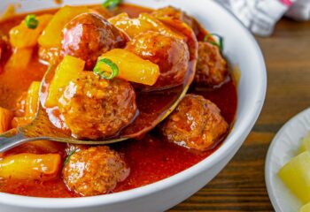 #202  Low Carb Pineapple BBQ Meatballs with Roasted Broccoli