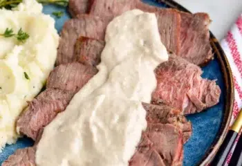 #133 Grilled Steak with Horseradish Sauce, Garlic Mashed Potatoes and Broccoli