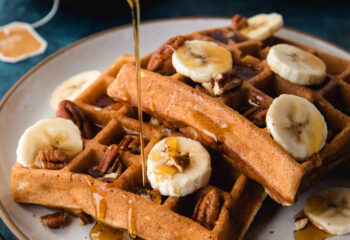 #013  Banana Bread Protein Waffles & Syrup with Turkey Sausage Links