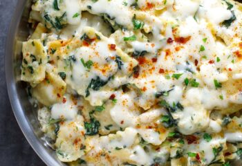 #105  Cheese Ravioli with Ground Beef & Spinach Alfredo Sauce